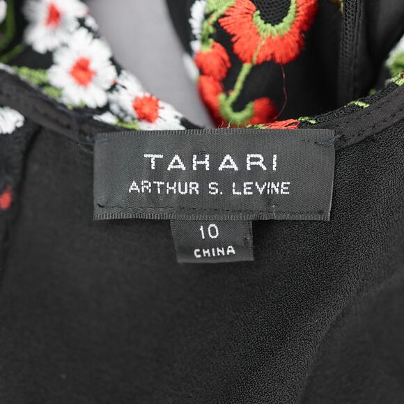 Tahari Dress Womens 10 Black Floral Embroidered Halter with Overlay Lined - Picture 3 of 16